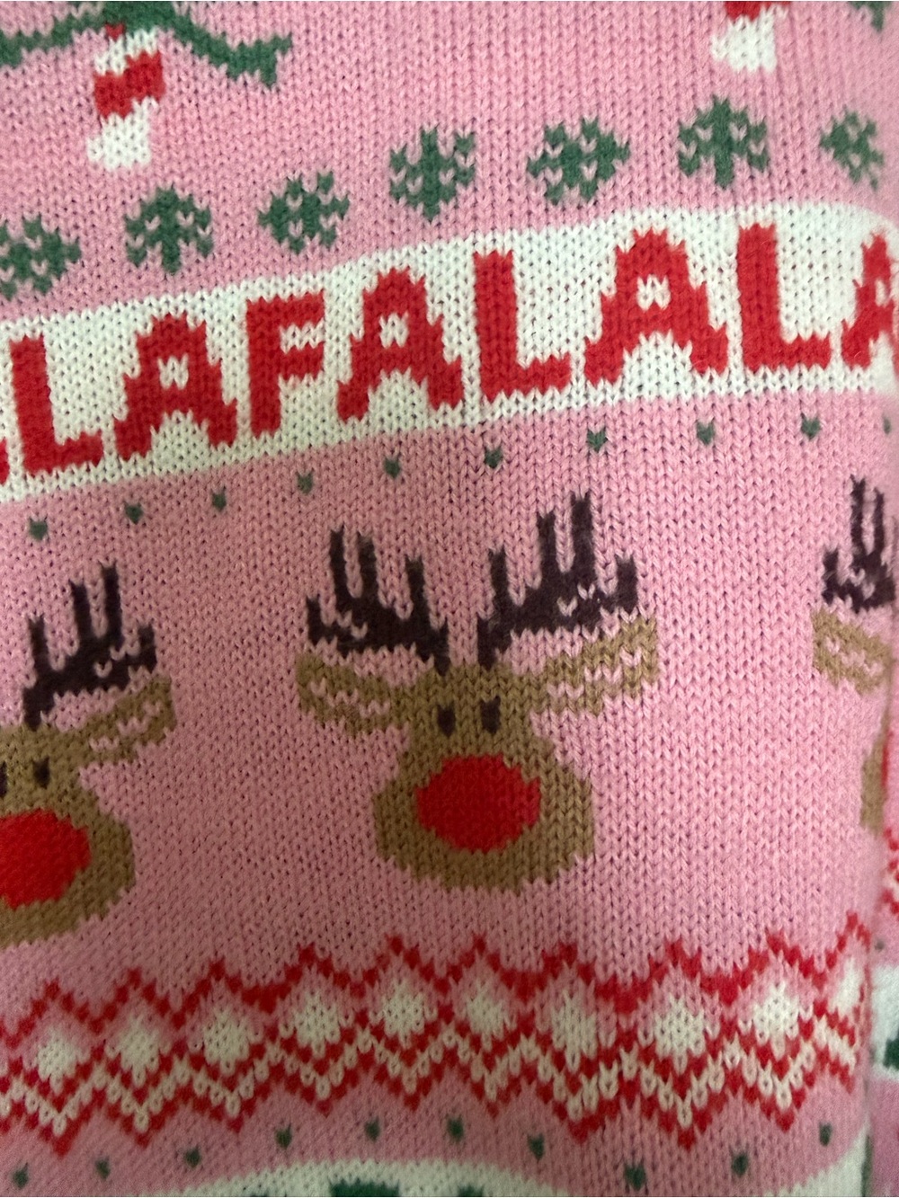 Women's Pink Holiday Crewneck Sweater with Reindeer Motif - Picture 3 of 4